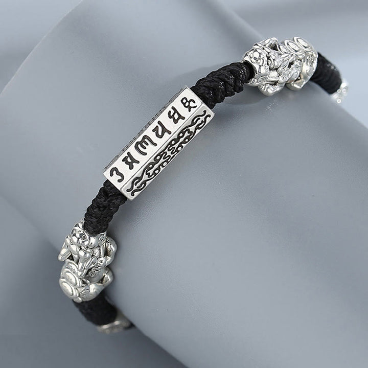 Buddha Stones Podwójna PiXiu Feng Shui Miedziana Moneta Om Mani Padme Hum Bransoletka Sznurkowa - image 1