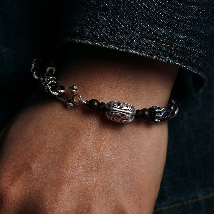 Bransoletka z Buddha Stones 925 ze srebra próby 925 z rybą Koi i bogactwem reinkarnacji, węzeł warkoczowy