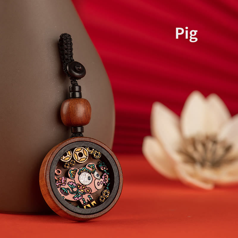 Buddha Stones Rok Smoka Malowane Ręcznie Chińskie Zodiak Palisander Rzeźbiony Spokojny Brelok