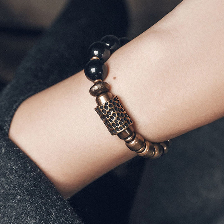 Buddha Stones, kamień lawowy, tęczowy obsydian, miedź, wsparcie, bransoletka lecznicza