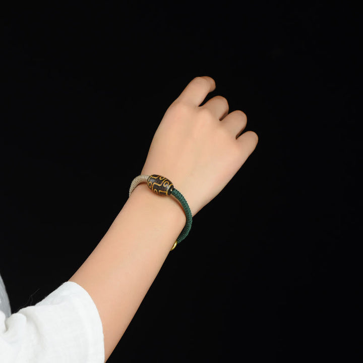 Buddha Stones ręcznie robione tybetańskie dziewięciooczne koraliki Dzi bransoletka z sznurka bogactwa