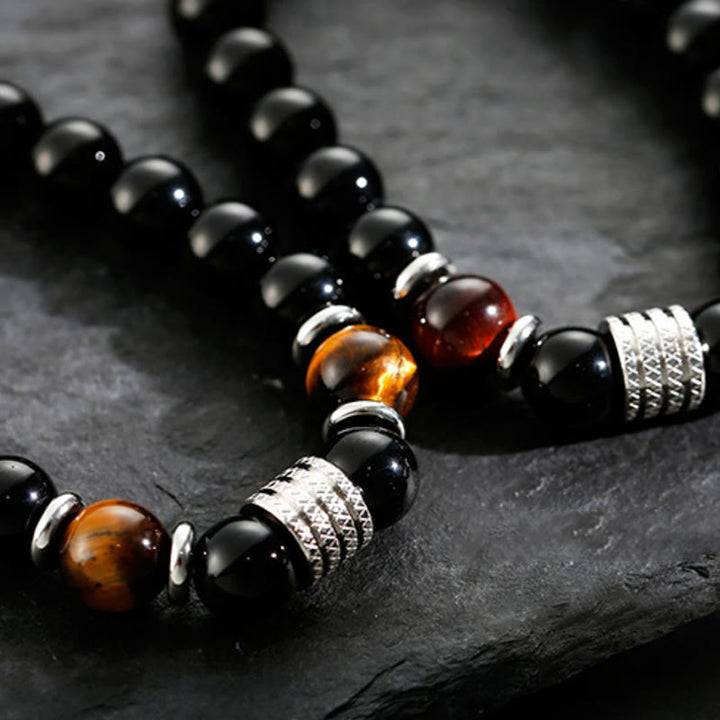 Bransoletka Buddha Stones Natural Black Obsidian Tiger Eye Strength Fulfillment