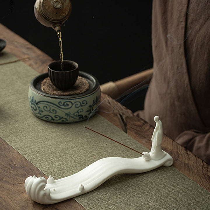 Budda Mnich Ceramiczny Morska Fala Góra Błogosławieństwo Kadzielnica Dekoracja