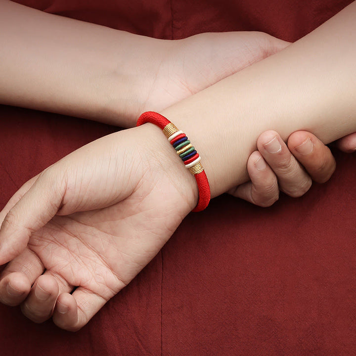 Buddha Stones Tybetańskie Ręcznie Robione Kolorowe King Kong Knot Pięć Elementów Szczęścia Bransoletka Sznurkowa