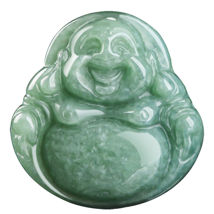 Buddha Stones Śmiejący się Budda Cyjan Jade Naszyjnik Sukcesu Wisiorek Sznurkowy - image 9