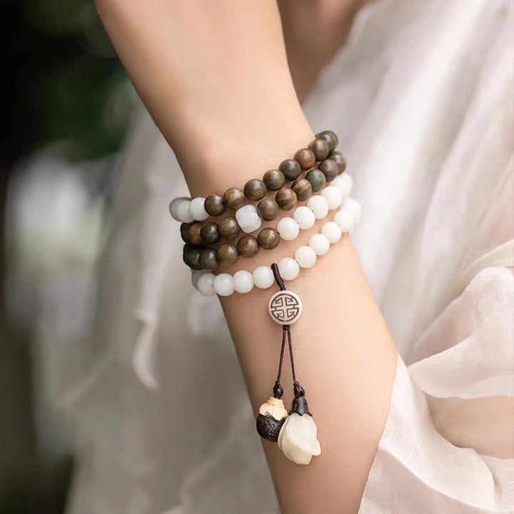 Bransoletka kojąca Buddha Stones Natural Green Sandalwood Bodhi Seed