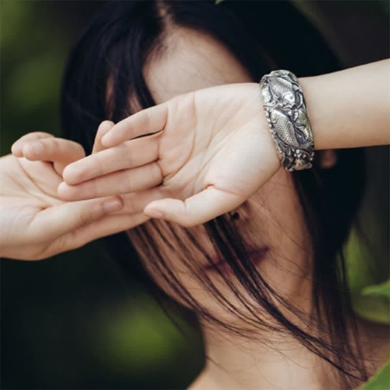 Buddha Stones Buddha Stones Ryba Koi Lotos Szczęście Bogactwo Bransoletka Bangle