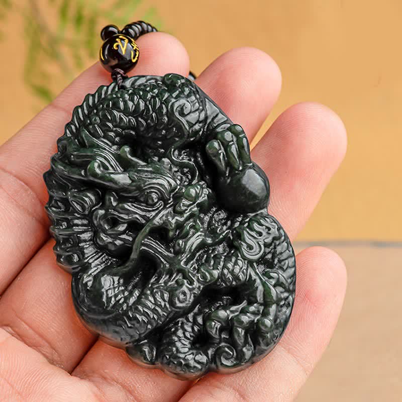 Buddha Stones Hetian Cyan Jade Dragon Naszyjnik Sukces Harmonia Koralikowy Wisiorek Sznurkowy - image 4