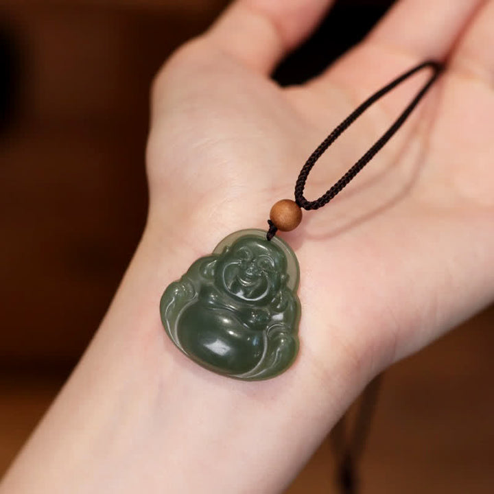 Śmiejący się Budda Hetian Jade Healing Calm Naszyjnik Wisiorek Sznurkowy - Jadeit (dobrobyt ♥ obfitość) - image 1