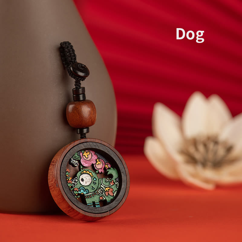 Buddha Stones Rok Smoka Malowane Ręcznie Chińskie Zodiak Palisander Rzeźbiony Spokojny Brelok