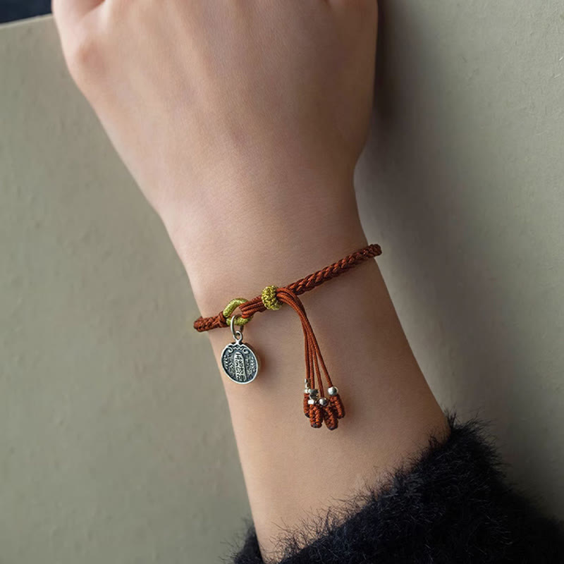 Buddha Stones Ręcznie robione 925 Srebro Pięć Kierunków Bogowie Bogactwa Szczęścia Ochrona Bransoletka Warkocz - image 11