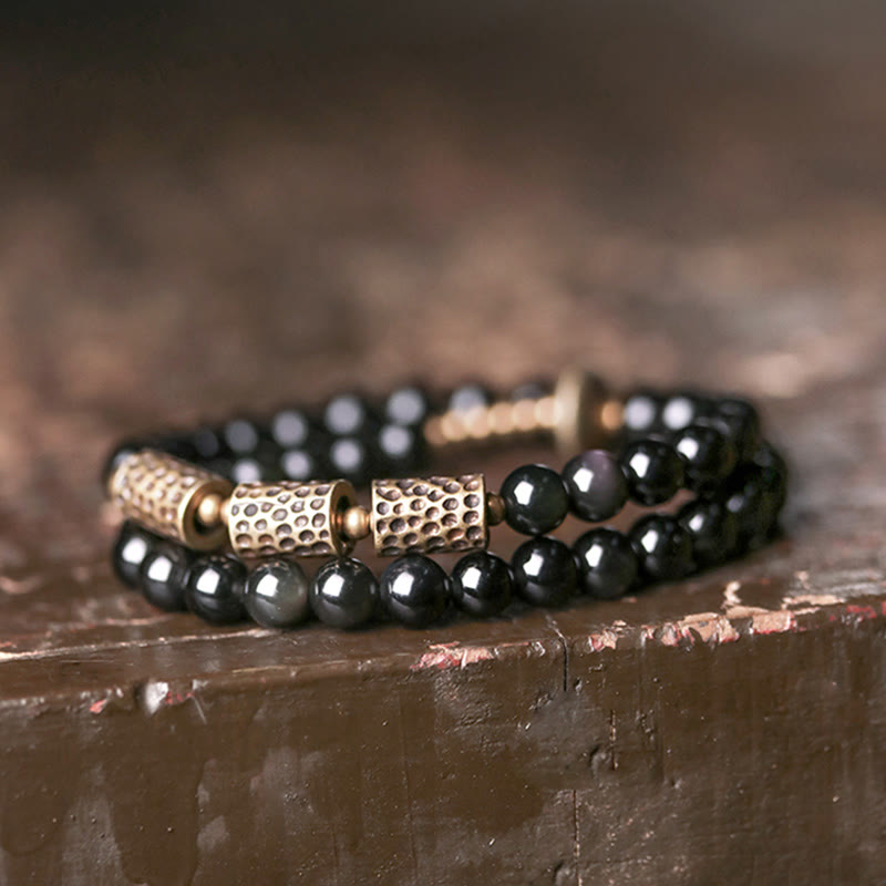 Bransoletka Buddha Stones Rainbow Obsidian Copper Love Double Wrap