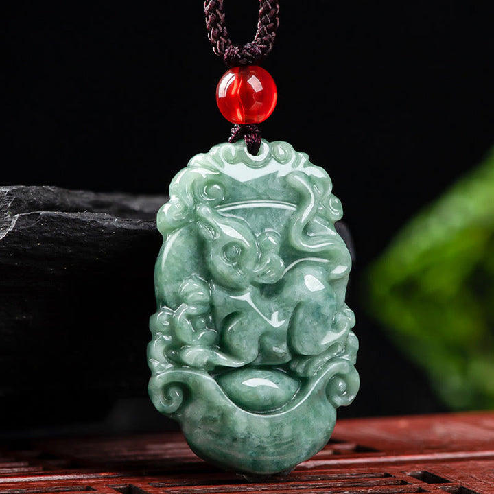 Buddha Stones Naturalny Jadeit 12 Chiński Zodiak Naszyjnik Wisiorek Dobrobytu - image 10