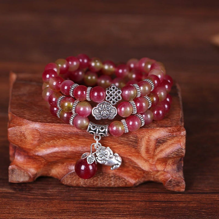 Buddha Stones Naturalny Arbuz Turmalin PiXiu Elephant Positive Triple Wrap Bransoletka