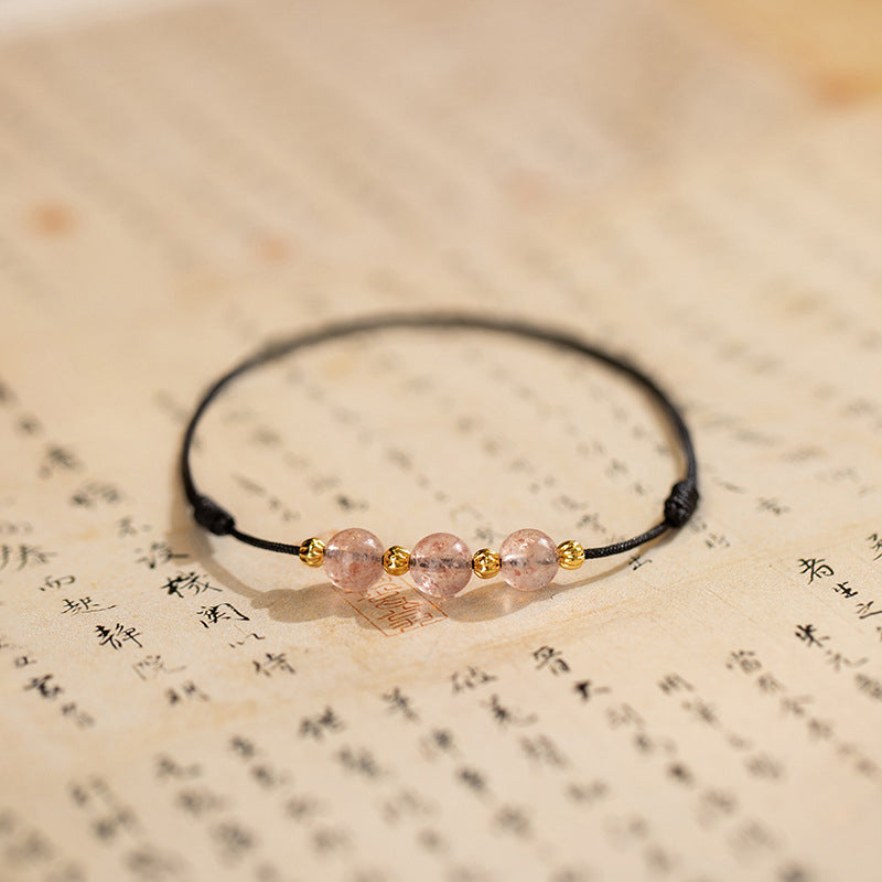 Buddha Stones, kryształowe koraliki truskawkowe, szczęście, czerwona bransoletka na kostkę