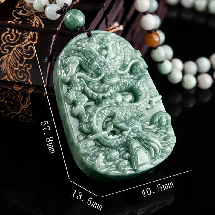 Buddha Stones Chiński Zodiak Smok Jade Naszyjnik Dobrobytu Wisiorek Koralikowy Sznur - image 8