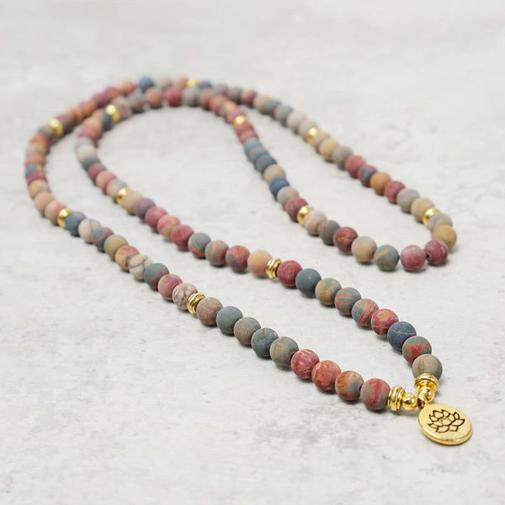 Buddha Stones 108 Mala Beads Picasso Jasper Stone Bransoletka Energetyczna Odwaga - image 3