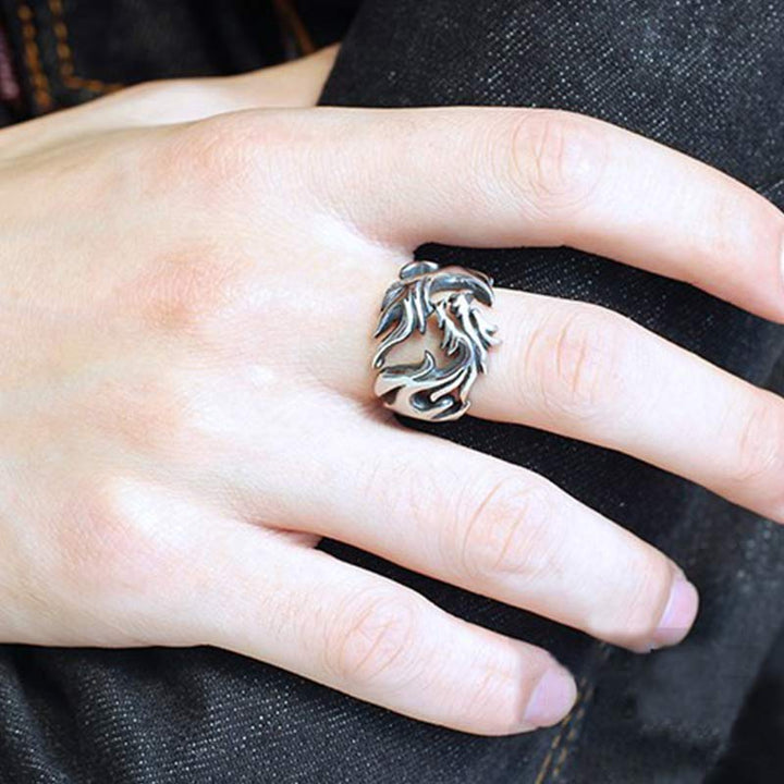 Buddha Stones Wzór Smoka Ochrona Siła Regulowany Pierścień