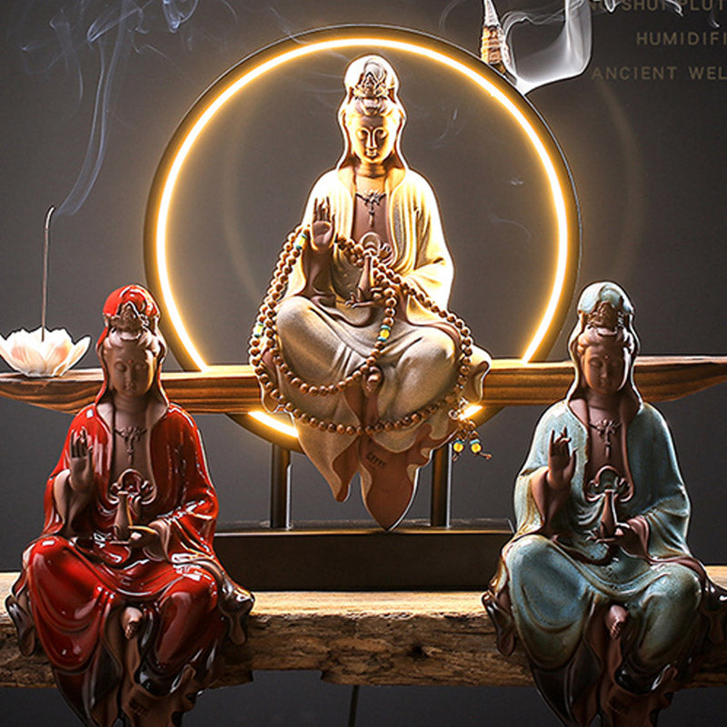 Buddha Stones Budda Awalokiteśwara Ceramiczny Lotos Relaksacyjny Kadzielnica Dekoracja