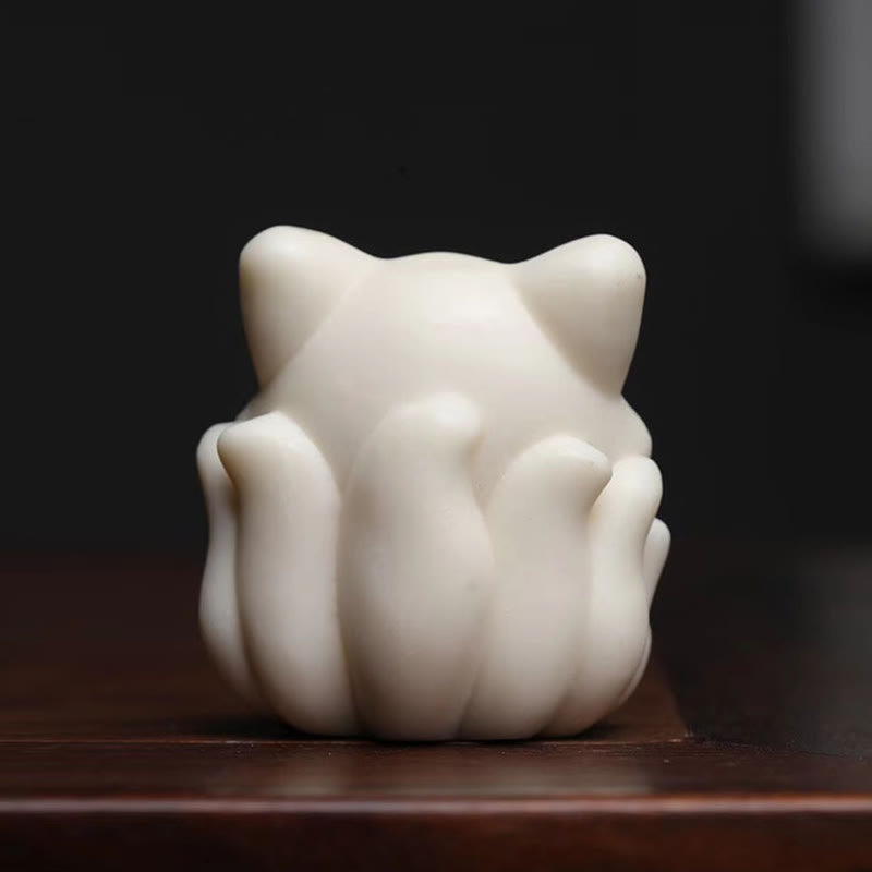 Buddha Stones Mini Dziewięcioogonowy Lis Kość Słoniowa Owoc Sandałowiec Zielony Sandałowiec Błogosławieństwo Dekoracja