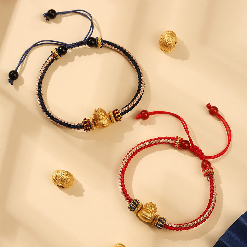 Buddha Stones 925 Srebro Sterlingowe Baby Dragon Szczęście Siła Ręcznie Pleciona Bransoletka