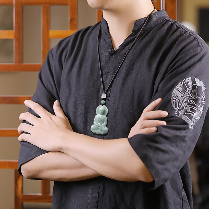 Buddha Stones Amitabha Budda Jadeitowy Amulet Naszyjnik ze Sznurka Współczucia - image 11