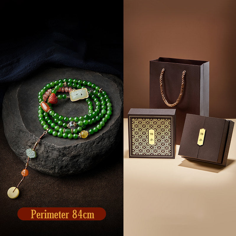 Buddha Stones 108 Mala Beads Cyan Jade Red Agat Bransoletka Szczęścia Śmiejącego Się Buddy