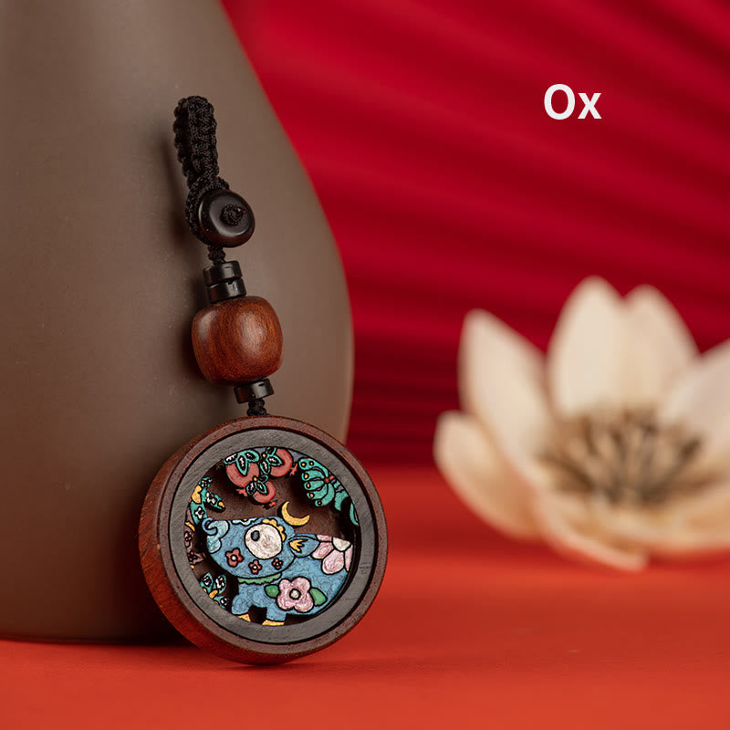 Buddha Stones Rok Smoka Malowane Ręcznie Chińskie Zodiak Palisander Rzeźbiony Spokojny Brelok