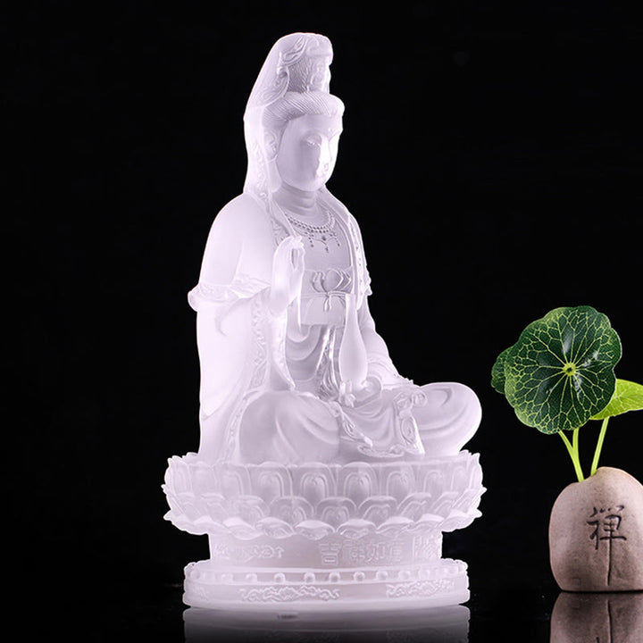 Buddha Stones Kwan Yin Awalokiteśwara Ręcznie robiona figurka Liuli Kryształowe dzieło sztuki Statua bogactwa Ofiara domowa Dekoracja