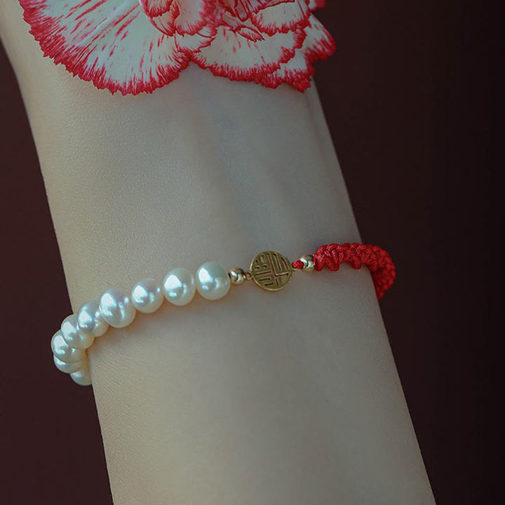 Bransoletka z czerwonego sznurka z perłowymi koralikami i powłoką ochronną 14K Gold