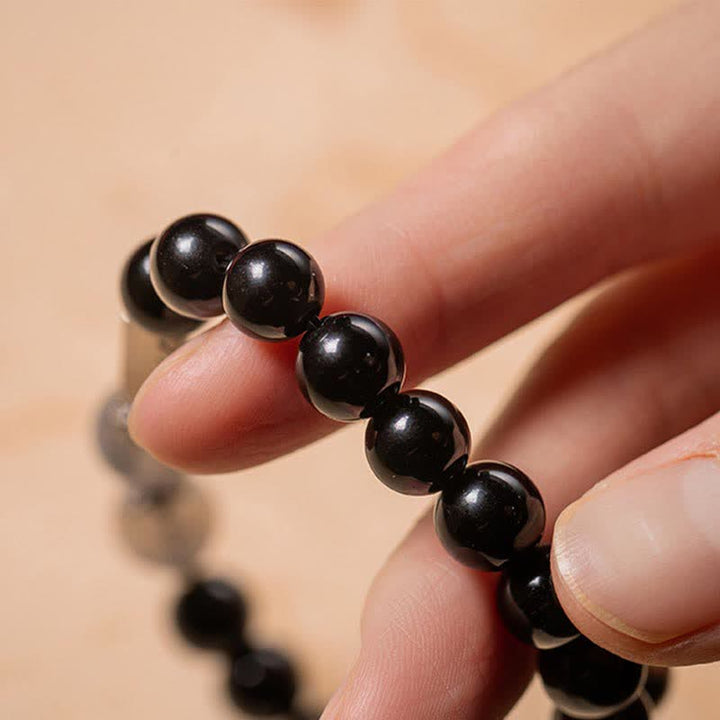 Bransoletka dla pary z obsydianu i kamienia księżycowego ze srebra próby 925