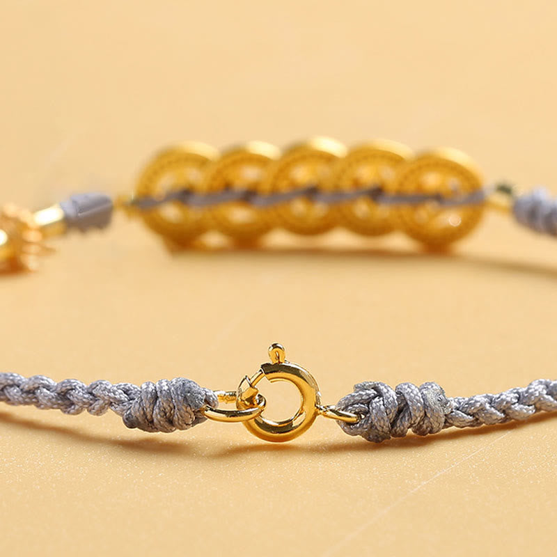 Buddha Stones Miedziana Moneta Drzewko Fortuny Perła Szczęścia Bransoletka Pleciona Niebieska Lina