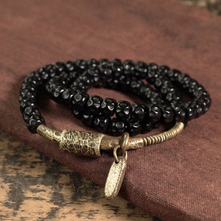 Bransoletka Buddha Stones Retro Coconut Shell Copper Happiness Triple Wrap