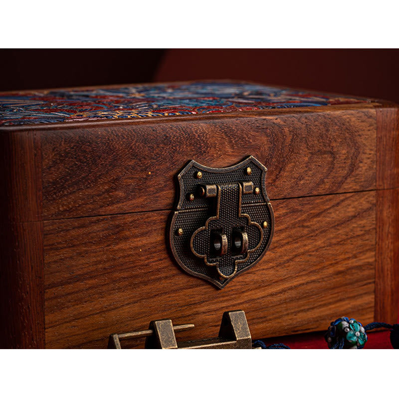 Retro ręcznie robiony kwiatowy wzór palisandrowy pojemnik na biżuterię zamykany na klucz drewniany organizer na prezenty