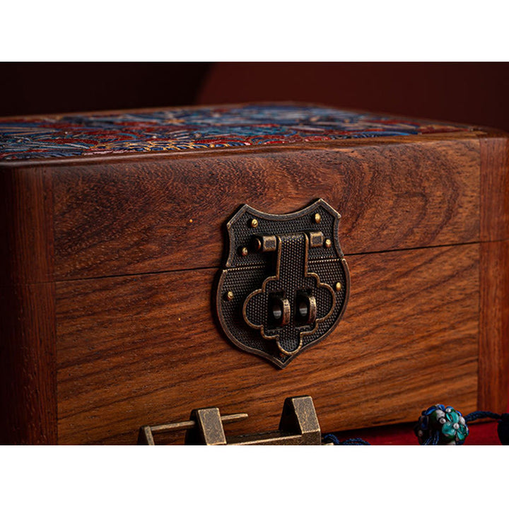 Retro ręcznie robiony kwiatowy wzór palisandrowy pojemnik na biżuterię zamykany na klucz drewniany organizer na prezenty