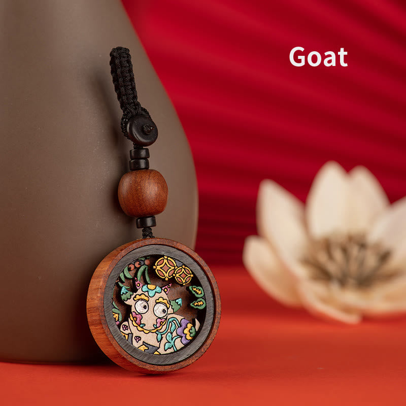 Buddha Stones Rok Smoka Malowane Ręcznie Chińskie Zodiak Palisander Rzeźbiony Spokojny Brelok