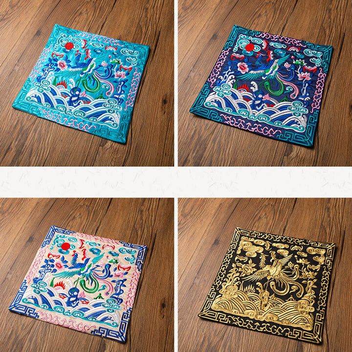 Buddha Stones Feniks Smok Kirin Haft Podkładka Pod Kubek Pod Kubek Herbaty Kung Fu Podkładka Pod Kubek Herbaty