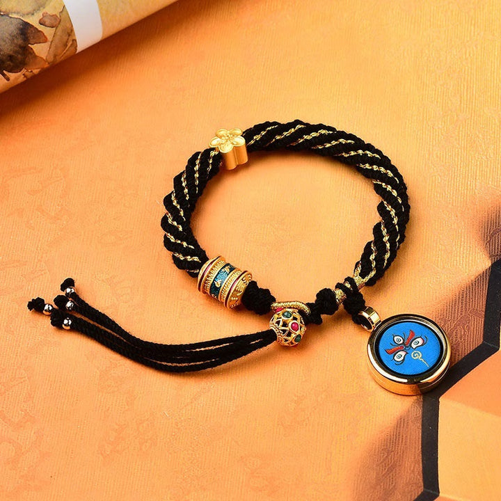Buddha Stones Tybet Ręcznie Robione Pięć Bogów Bogactwa Szczęścia Thangka Amulet Koło Modlitewne Kwiatowy Urok Bransoletka Z Tkanego Sznurka