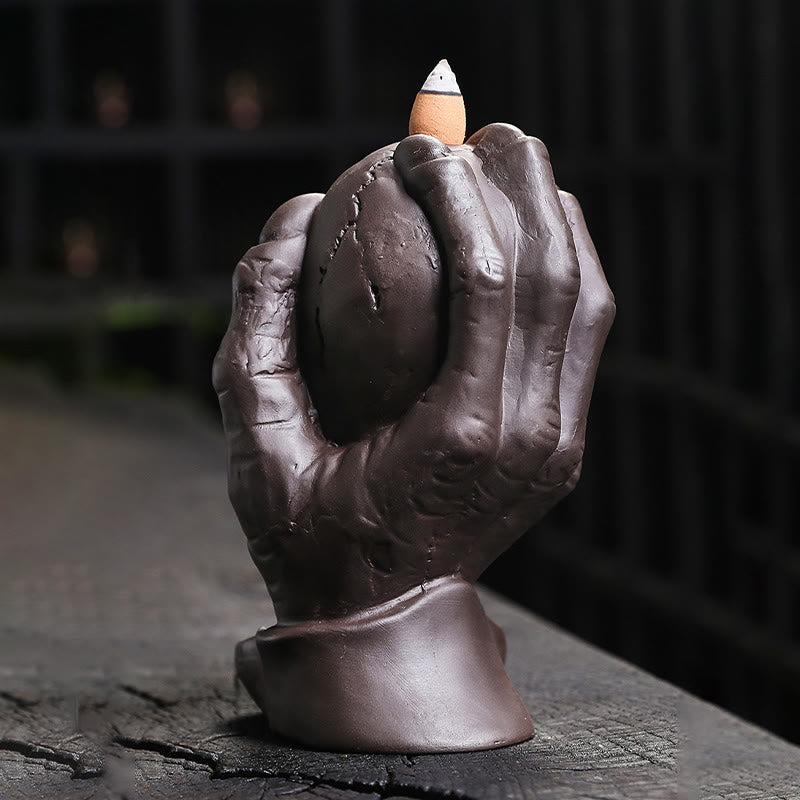 Buddha Stones Halloween Czaszka Z Dłonią Ducha Fioletowa Glina Duchowy Kadzielnica Dekoracja