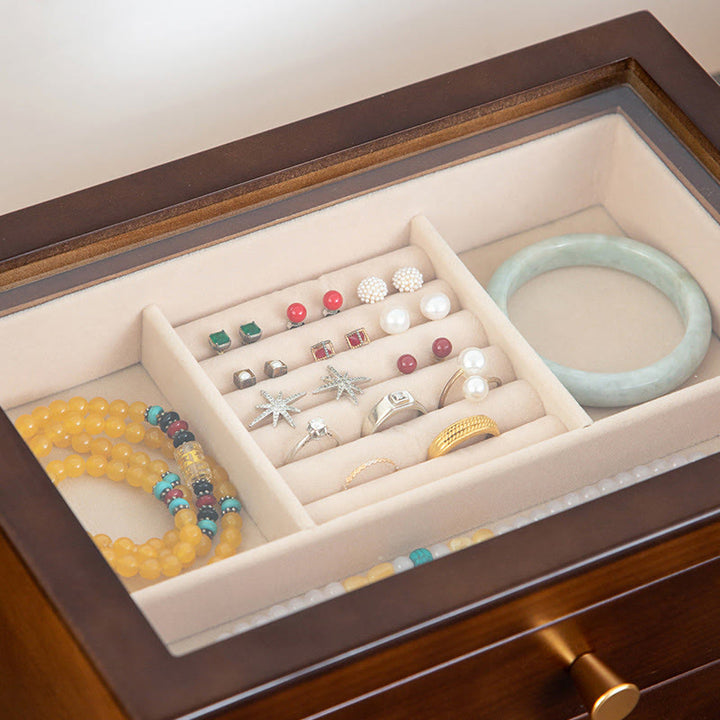 Buddha Stones Retro Solidne Drewniane Pudełko na Biżuterię Pudełko do Przechowywania Biżuterii Z Szufladą