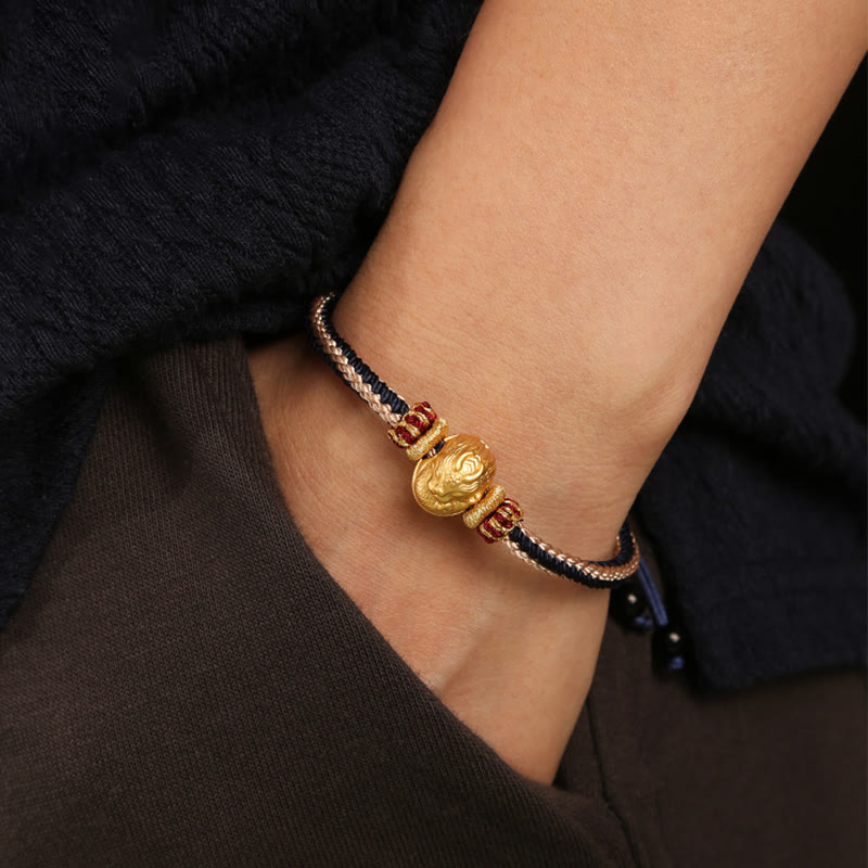 Buddha Stones 925 Srebro Sterlingowe Baby Dragon Szczęście Siła Ręcznie Pleciona Bransoletka