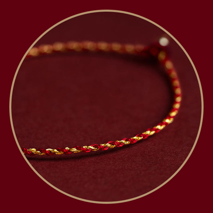 Buddha Stones 14K pozłacane ręcznie robiona bransoletka z czerwonego złota z węzłem King Kong i splotem szczęścia