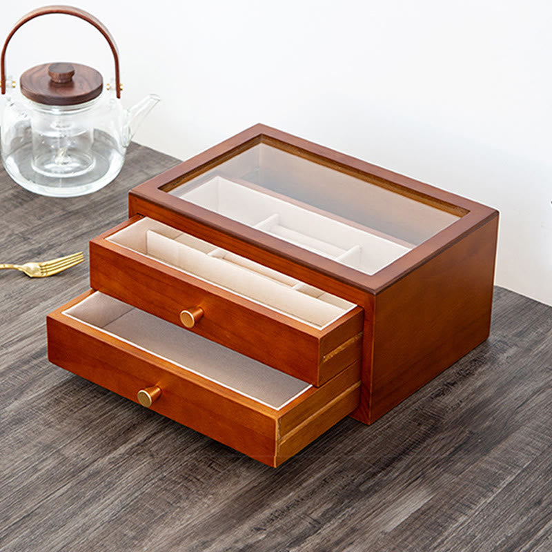 Buddha Stones Retro Solidne Drewniane Pudełko na Biżuterię Pudełko do Przechowywania Biżuterii Z Szufladą