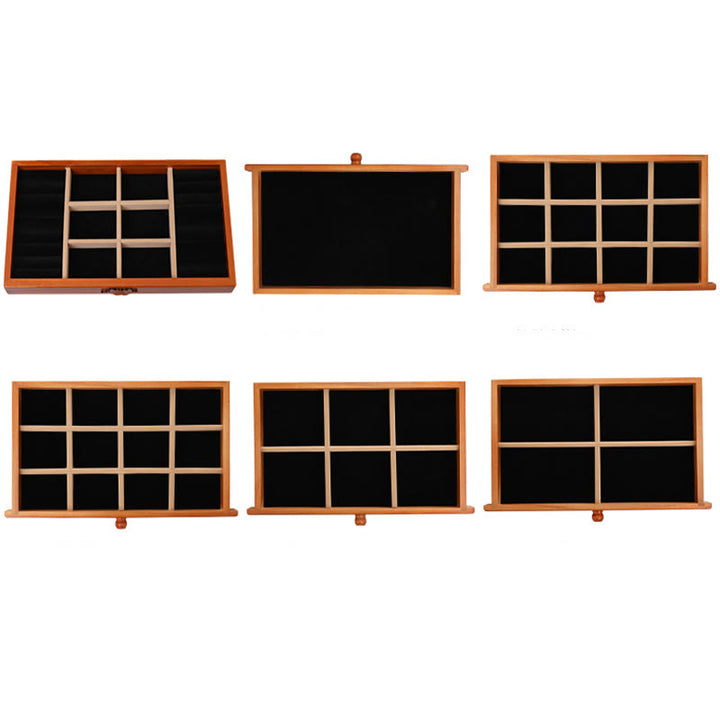 Buddha Stones Duża pojemność Vintage Kwiaty Rzeźbione Drewniane Pudełko na Biżuterię Sześciowarstwowe Pudełko do Przechowywania Biżuterii - image 14