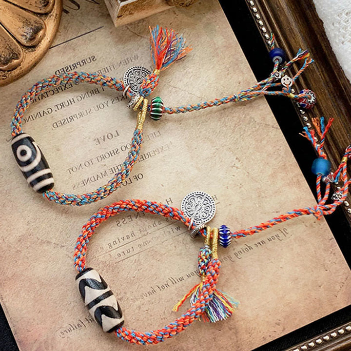Bransoletka Om Mani Padme Hum z koralików Tybetańskich 925 Sterling Silver, ręcznie robiona Dzi Bead Protection Braid