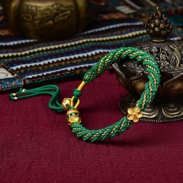 Buddha Stones Tybet Ręcznie Robione Pięć Bogów Bogactwa Szczęścia Thangka Amulet Koło Modlitewne Kwiatowy Urok Bransoletka Z Tkanego Sznurka