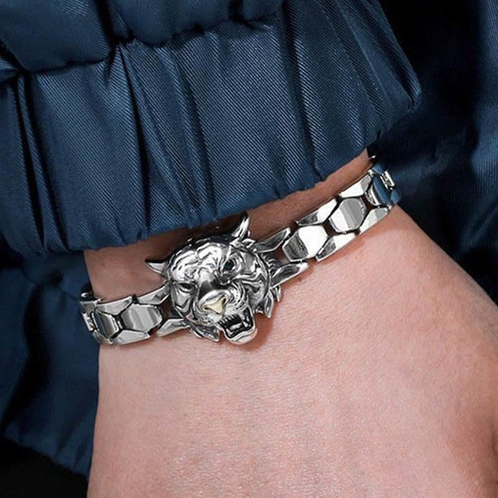 Bransoletka lecznicza z motywem głowy tygrysa i Buddha Stones