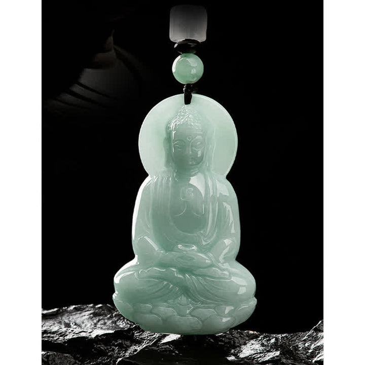 Buddha Stones Amitabha Budda Jadeitowy Amulet Naszyjnik ze Sznurka Współczucia - image 16