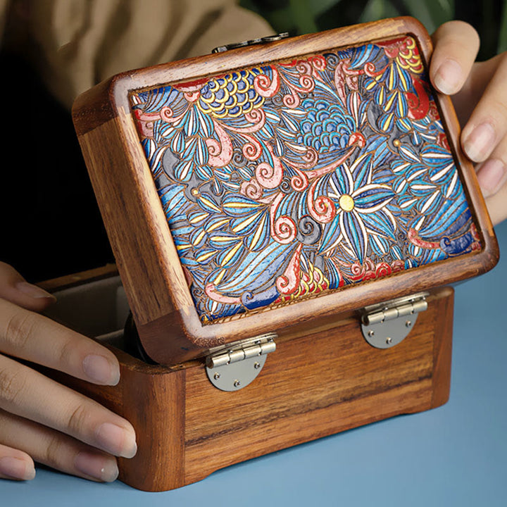 Retro ręcznie robiony kwiatowy wzór palisandrowy pojemnik na biżuterię zamykany na klucz drewniany organizer na prezenty