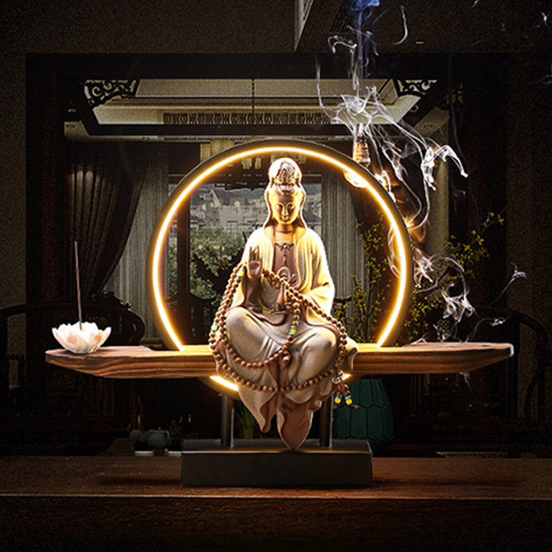 Buddha Stones Budda Awalokiteśwara Ceramiczny Lotos Relaksacyjny Kadzielnica Dekoracja